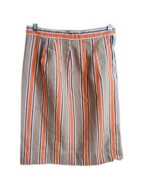 True Vintage Skirt 24W 24" 1960's Midi HOME MADE TAN/ORANGE STRIPE PLEATED